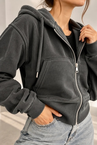 Bb Butik Basic Selanik Dokulu Fermuarlı Kapüşonlu Kadın Sweatshirt My3535 Antrasit