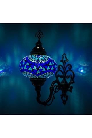 Cam Mozaik Aplik Dekoratif Duvar Lambası Tekli Mavi