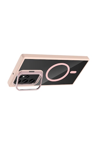 Gld-spt- Joko Samsung Uyumlu Galaxy S24 Ultra Remim Lensli Magsafe Standlı Kapak - Pembe
