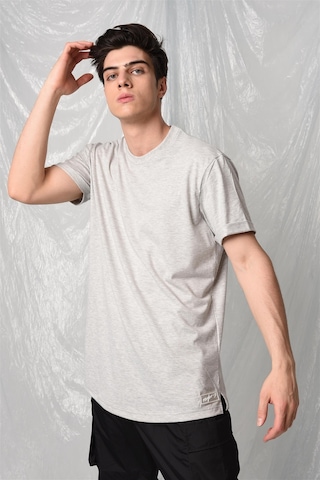 Yandan Yırtmaçlı Basic T-shirt R-5167-gri Gri