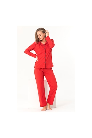 SUDE HOMEWEAR Düğmeli Pijama Takımı Kırmızı