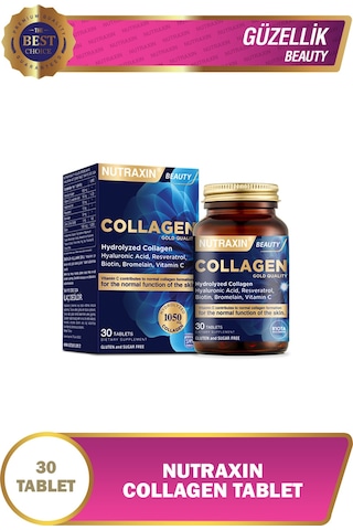 Nutraxin Hidrolize Kolajen 1050 Mg 30 Tablet Tip1 Tip3 Resveratrol Bromelain Biotin Hyalüronik asit Çinko