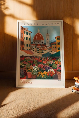 Floransa İtalya Çerçeveli Tablo Seyahat Severlere Salon Ve Ofis İçin Estetik Duvar Dekoru Travel Flower Market