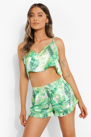 Lisinya Yeşil Fırfırlı Şortlu Pijama Takımı Yeşil
