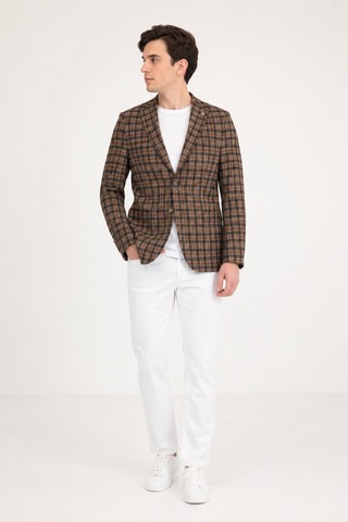 Sabri Özel Erkek Kareli Desen İki Düğmeli Yarım Astar Smart-casual Tek Ceket 6 Drop 12014-kahve