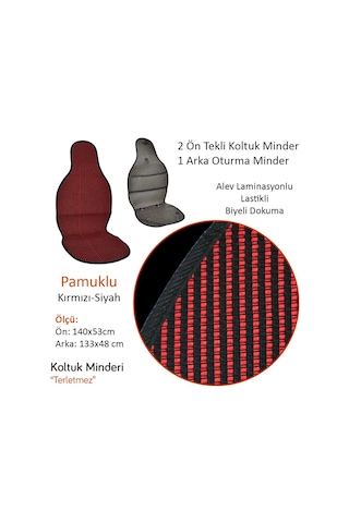 Nyf 06 Terletmez Minder Pamuklu Kırmızı-siyah 3 Lü Set 2 Ön Pilot + 1 Arka Oturma