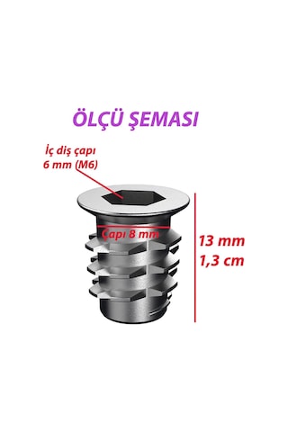 Metal Euro Dişli Dübel Ahşap Dübeli M6 8x13 Diş Çinko Mobilya Bağlantı Ünite Birleştirme 25 Adet
