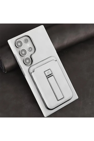 Turcoshop11 Samsung Galaxy S23 Ultra Manyetik Kapaklı Kılıf, Gri Dik Durma Tasarımı