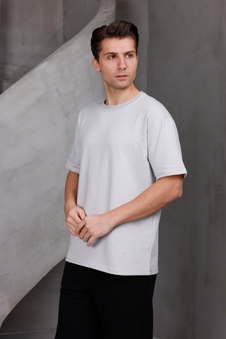 Erkek Basic Oversize Bisiklet Yaka 2 İki İplik Kompakt T-shirt Ekru