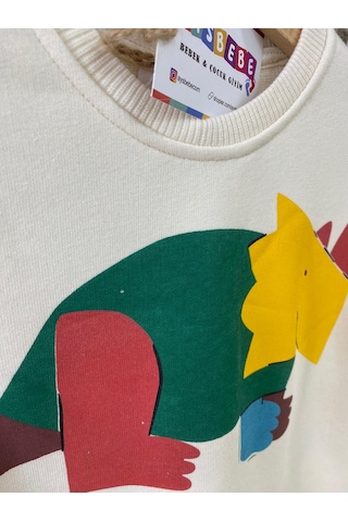 Aysbebe Erkek Çocuk Kışlık Eşofman Takım, Dinazor Desenli Krem