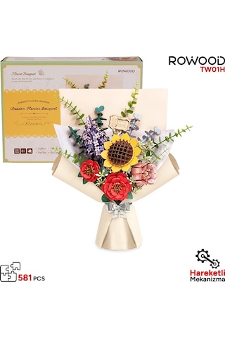 Rowood Tw01h Çiçek Buketi Wooden Flower Bouquet Dıy Minyatür Maket Model Seti Ahşap 3d Wooden Puzzle 3d Model Kit Detaylı Dekoratif Hobi Seti Ahşap Maket