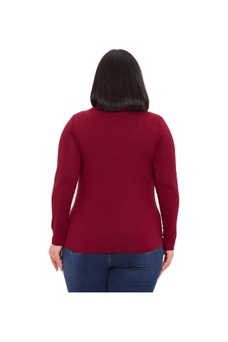 Disentis Büyük Beden U Yaka Uzun Kollu Viskon Bordo Body Bordo