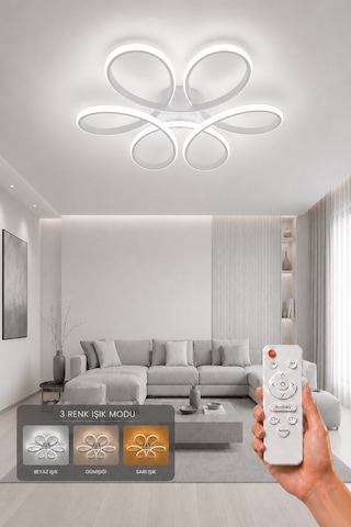 Niva Led Plafonyer Avize 3 Renk Kumandalı Beyaz