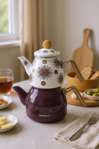 Bambum Unique - Bambu Kulplu Çaydanlık Takımı Mor Mor