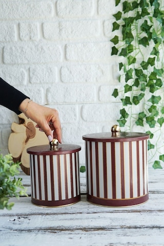 Festival Desenli Metal Saklama Kabı 2'li Set 2.1 Litre 4.1 Litre Desenli