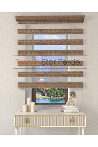 Kahve Etek Dilimsiz Zebra Stor Güneşlik Perde Kahve