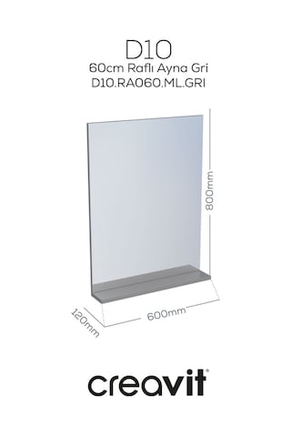 D10 60 Cm Melamin Raflı Ayna Gri Beyaz