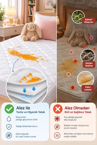 Sıvı Su Geçirmez Kapitoneli Ped Alez Bebek Yatak Koruyucu %100 Pamuklu Park Beşik Kreş Anaokulu 80x180