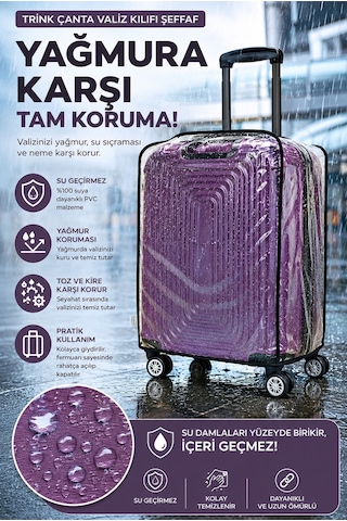 Valiz Koruyucu Kılıf Şeffaf Su Geçirmez Bavul Kılıfı Kir Tutmaz Kolay Temizlenebilir Pvc - Büyük Boy