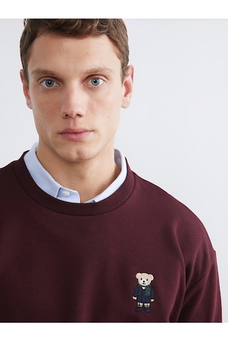 Lcw Vision Bordo Bisiklet Yaka Ayı Teddy Baskılı Erkek Kalın Sweatshirt
