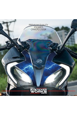 Cfmoto 250sr Sticker Ön Kafa Kaplama Modeli Hazır Kit Mavi Şimşek Sticker Desen Kaplama
