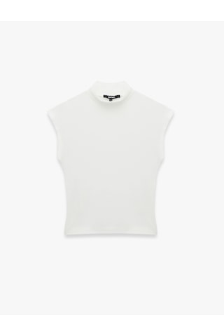 Koton Pamuklu Slim Fit Kolsuz Dik Yaka Bluz Ekru 7wak50081ek