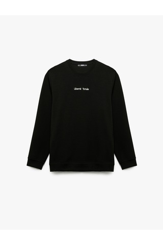 Koton İşleme Detaylı Uzun Kollu Bisiklet Yaka Sweatshirt Siyah 6wam70077mk