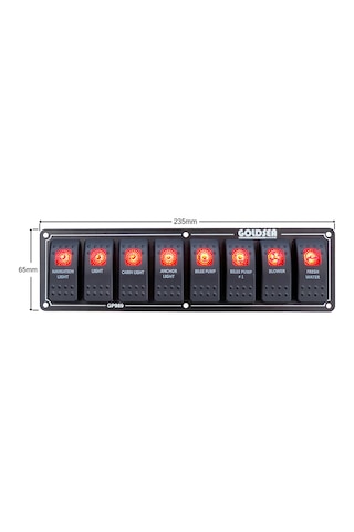 Goldsea Slim Switch Panel 8 Anahtar Sembollü Kırmızı Led 12/24V Kırmızı