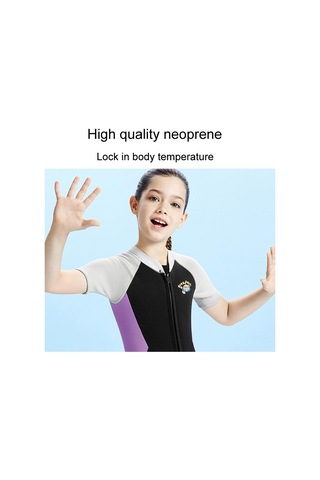 Dıve & Saıl 2.5mm Kısa Kollu Tek Parça Sıcak Çocuk Wetsuit Şnorkel Soğuğa Dayanıklı Mayo Mor