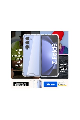 Galaxy Z Fold 5 Uyumlu Kılıf Clear Şeffaf Sararmaz Renksiz Silikon Kapak Case 180 Tam Korumalı Resimde Görünen