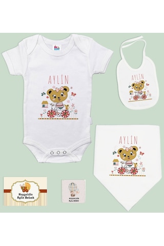 Bk Kids Kişiye Özel İsimli 5 Parça Beyaz Bebek Body Zıbın Ve Battaniye Hediye Seti, Yeni Doğan Bebek Giyim Hediyesi-2 Beyaz