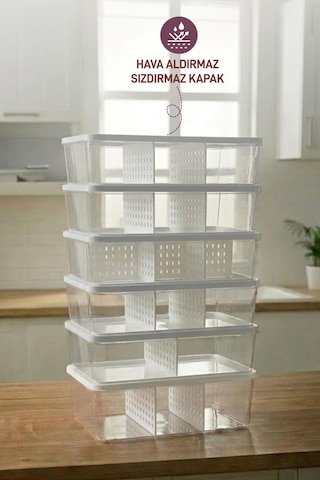 Selka Home 6 Adet 2 Lt. Nora Bölmeli Organizer Buzdolabı Buzluk Düzenleyici Saklama Kabı