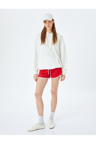 Koton Kapüşonlu Kanguru Cepli Pamuklu Basic Sweatshirt Ekru 5sal10472ık