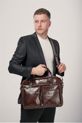 Ççs 71472 Hakiki Deri Evrak Çantası Kahve