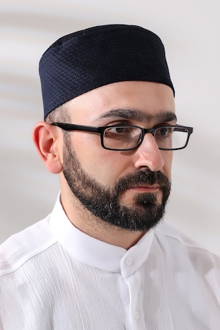 Lacivert Petek Kareli Kadife Kalıp Namaz Takkesi