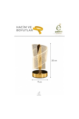 Evonıta Dekoratif Led Masa Lambası Spiral Tasarım Şeffaf Işıklı Abajur Gold Tabanlı Modern Gece Lambası Beyaz