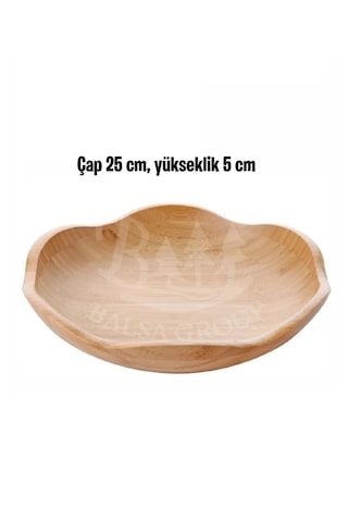 Dekoratif Bambu Servis Tabak, Servis Tabağı, Salata Tabağı, Çap 25 Cm Ahşap - Bej