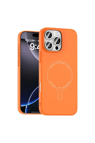 Apple iPhone Uyumlu 16 Pro Max Kılıf M-safe Şarj Özellikli Kamera Korumalı Zore Elio Sert Pc Kapak - Turuncu