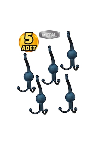 Metal Boncuk Portmanto Askısı Siyah Duvar Tipi 5 Li Siyah