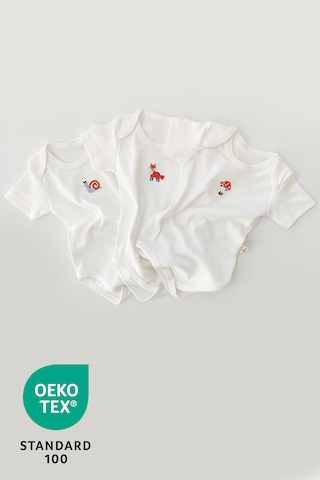 Luppinos Forest 3lü %100 Pamuk Nakışlı Bebek Body Set Beyaz