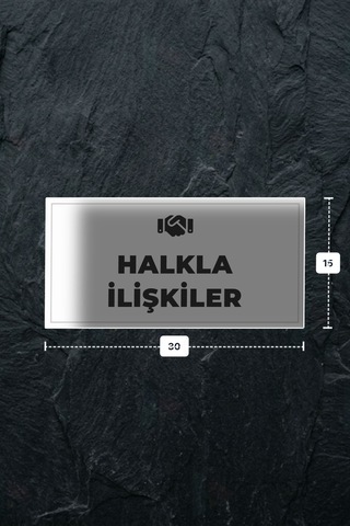 Halkla İlışkıler Yazılı - Metal - Beyaz Renk - Kapı İsimliği - 30x15 Cm