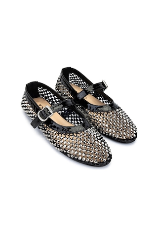 Tamer Tanca Kadın Deri & Tekstil Siyah Rugan Babet Ayakkabı 1036 7604 Bn Ayk Y25 Sıyah Rgn Siyah Rugan