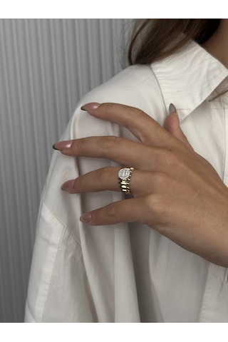 14 Ayar Altın Ortası Taşlı Yüzük 956 Gold