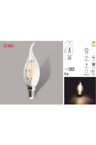 Cata Ct-4062 5 Adet 4w Kıvrık Filament Led Buji Ampul Gün Işığı