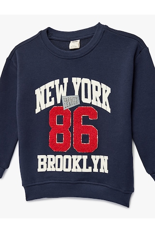 Koton Pamuklu Şardonlu Uzun Kollu Bisiklet Yaka Baskılı Oversize Sweatshirt Lacivert 6smb10110tk Lacivert