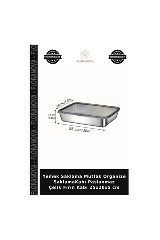 Yemek Saklama Mutfak Organize Saklamakabı Paslanmaz Çelik Fırın Kabı 25x20x5 Cm