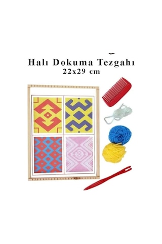Ahşap, Halı Dokuma Tezgahı, Eğitici Dokuma Seti, Hobi Okul Elişi Çocuk Halı Dokuma Tezgah Seti 22x29 Cm Açık gri