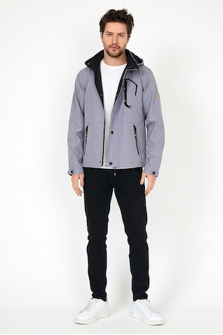 Sivaist Yeni Sezon Erkek Gri Softshell Kapüşonlu Iç Cepli Mont