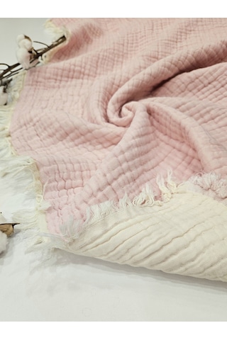 Gidia Pembe 7 Katlı Çift Taraflı Dolgulu Müslin Bebek - Çocuk Battaniyesi Pamuk 110 x 110 CM Pembe