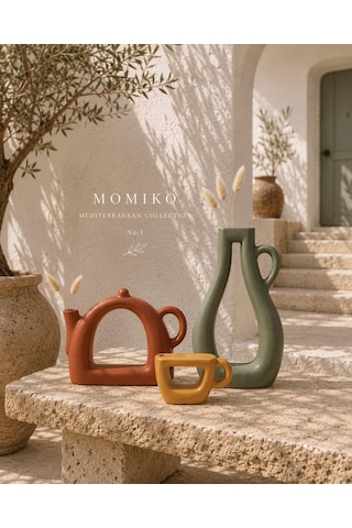 Momiko El Yapımı Beton Ark Obje Seti 3 Lü,3'renk Modern & Bohem Dekoratif Tasarım Adaçayı-tarçın-okre